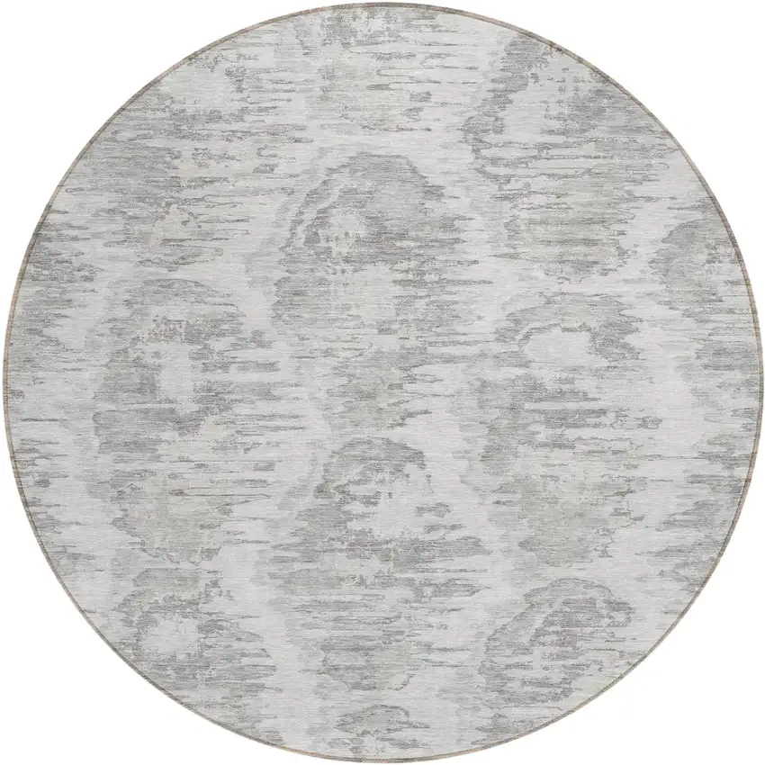8' Ivory Silver And Taupe Round Abstract Washable Indoor Outdoor Area Rug Photo 1