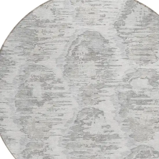 8' Ivory Silver And Taupe Round Abstract Washable Indoor Outdoor Area Rug Photo 4