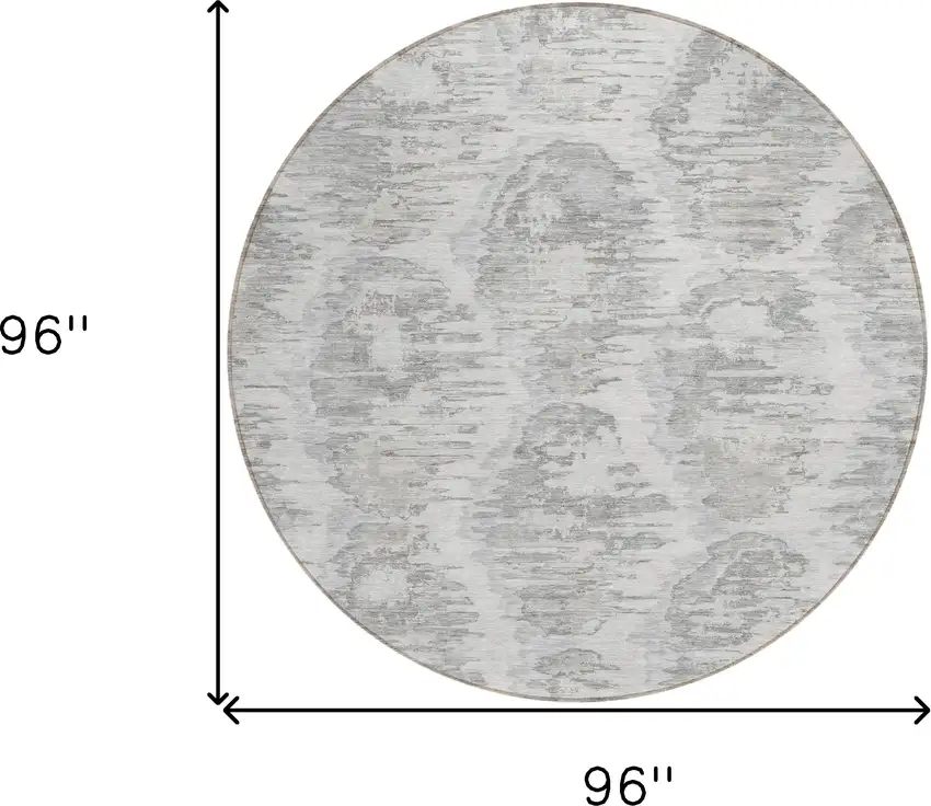 8' Ivory Silver And Taupe Round Abstract Washable Indoor Outdoor Area Rug Photo 8