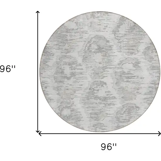 8' Ivory Silver And Taupe Round Abstract Washable Indoor Outdoor Area Rug Photo 8