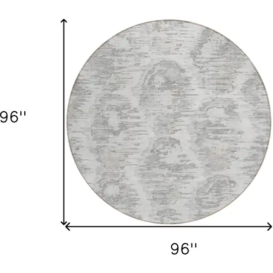 8' Ivory Silver And Taupe Round Abstract Washable Indoor Outdoor Area Rug Photo 8