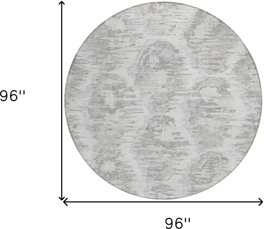 8' Ivory Silver And Taupe Round Abstract Washable Indoor Outdoor Area Rug Photo 8