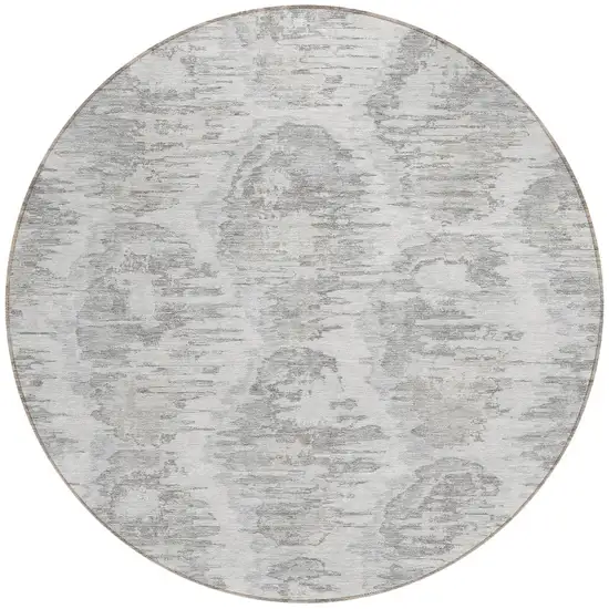 8' Ivory Silver And Taupe Round Abstract Washable Indoor Outdoor Area Rug Photo 5
