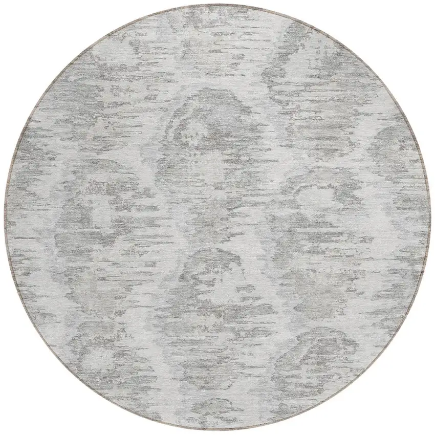 8' Ivory Silver And Taupe Round Abstract Washable Indoor Outdoor Area Rug Photo 5