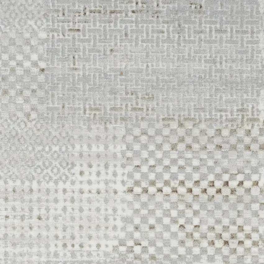 8' Ivory Silver and Gray Abstract Non Skid Runner Rug Photo 4