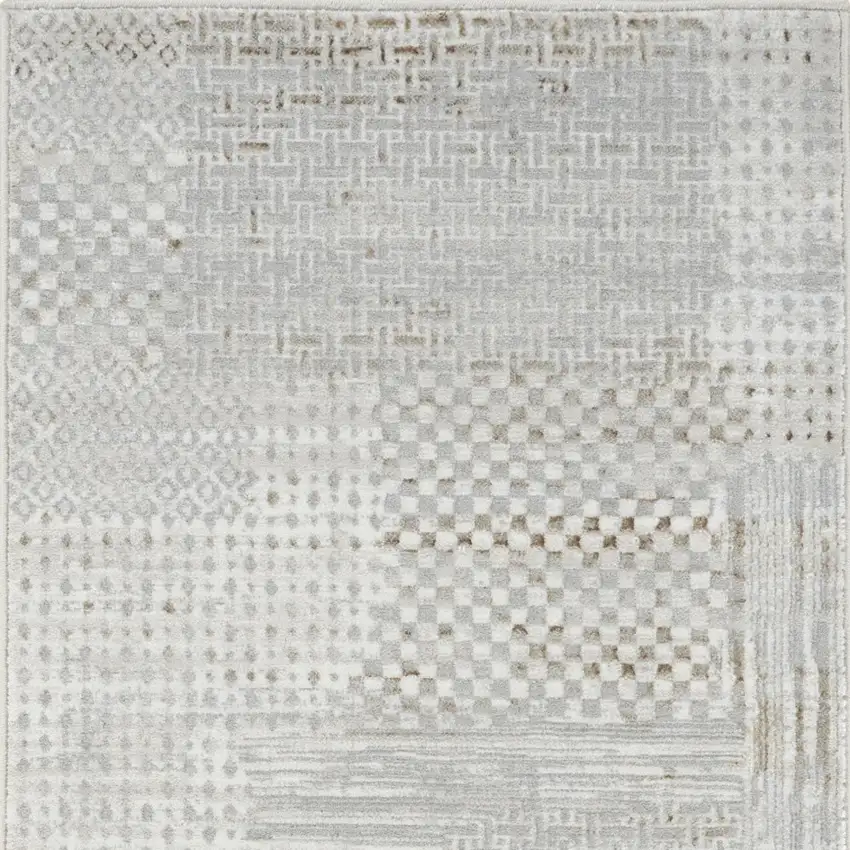 8' Ivory Silver and Gray Abstract Non Skid Runner Rug Photo 5
