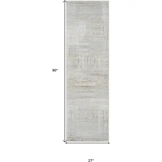 8' Ivory Silver and Gray Abstract Non Skid Runner Rug Photo 3