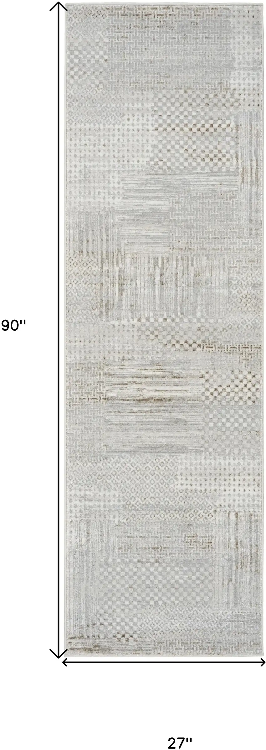8' Ivory Silver and Gray Abstract Non Skid Runner Rug Photo 3