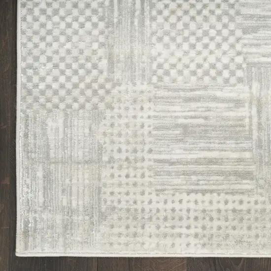 8' Ivory Silver and Gray Abstract Non Skid Runner Rug Photo 9