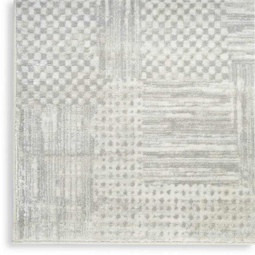 8' Ivory Silver and Gray Abstract Non Skid Runner Rug Photo 7