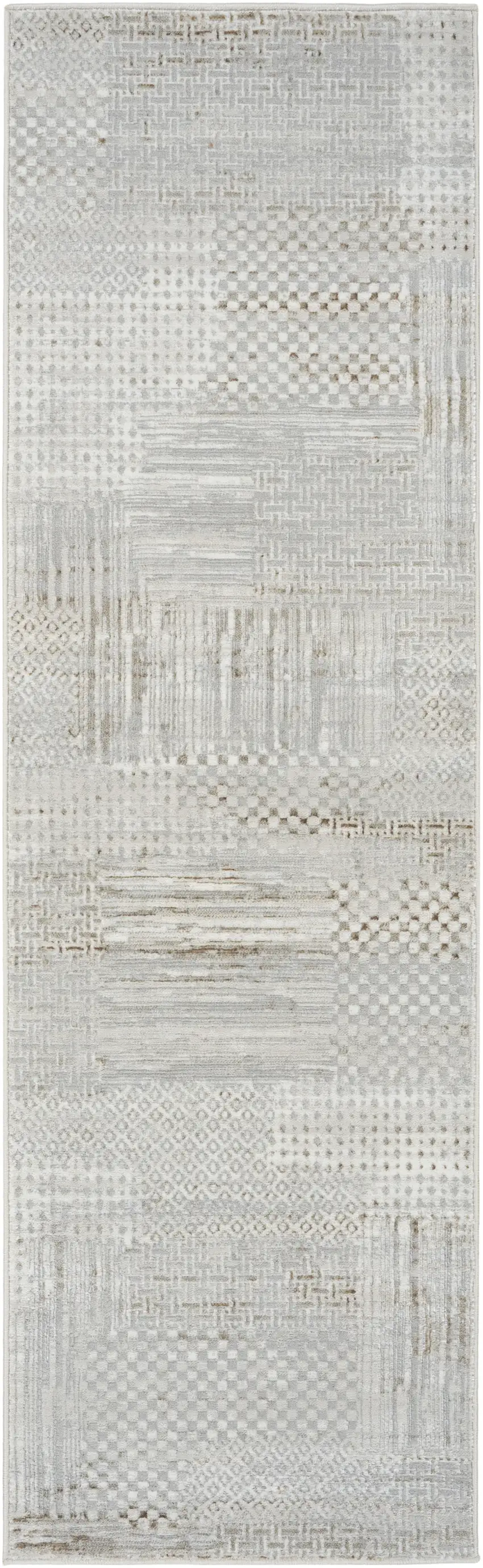 8' Ivory Silver and Gray Abstract Non Skid Runner Rug Photo 2