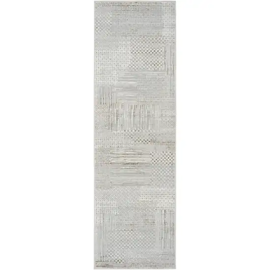 8' Ivory Silver and Gray Abstract Non Skid Runner Rug Photo 2