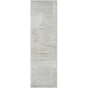 Photo of 8' Ivory Silver and Gray Abstract Non Skid Runner Rug