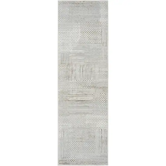 8' Ivory Silver and Gray Abstract Non Skid Runner Rug Photo 1