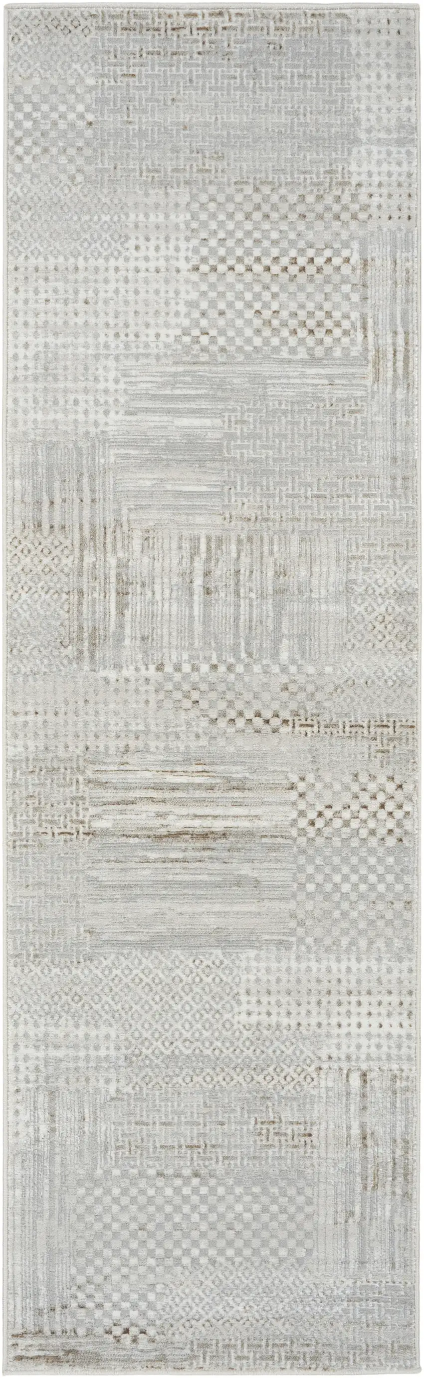 8' Ivory Silver and Gray Abstract Non Skid Runner Rug Photo 1