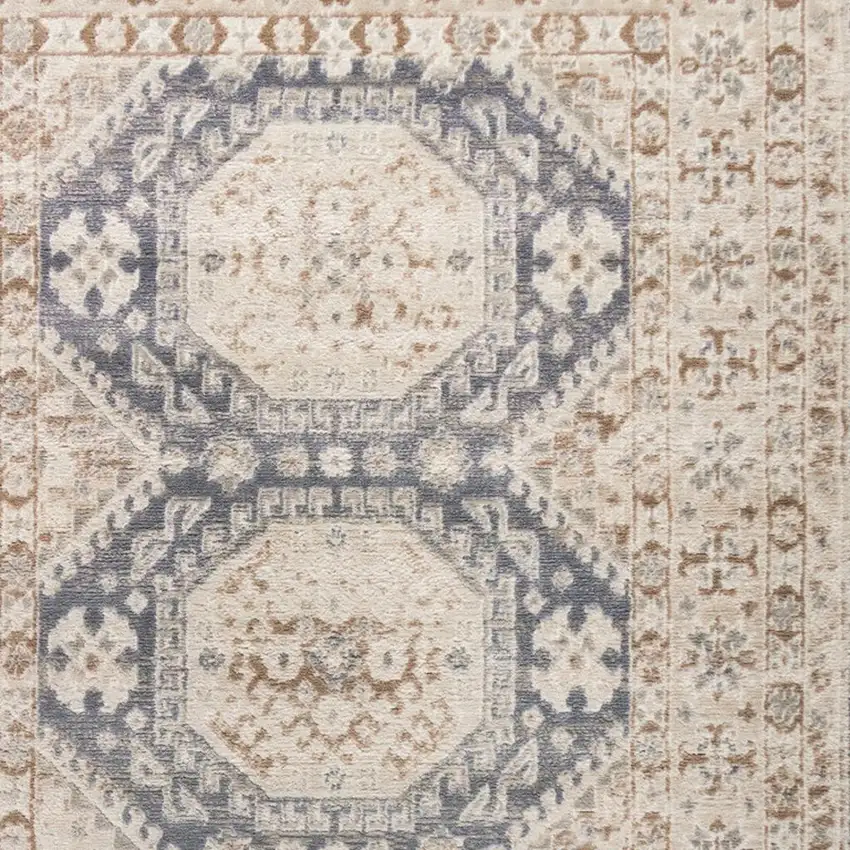 8' Ivory Silver and Gray Abstract Non Skid Runner Rug Photo 5