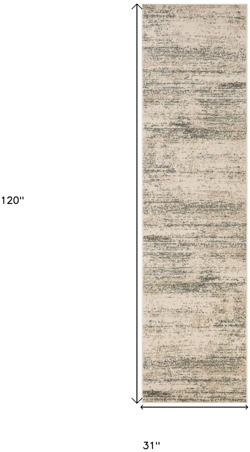 10' Ivory Striped Power Loom Runner Rug Photo 6