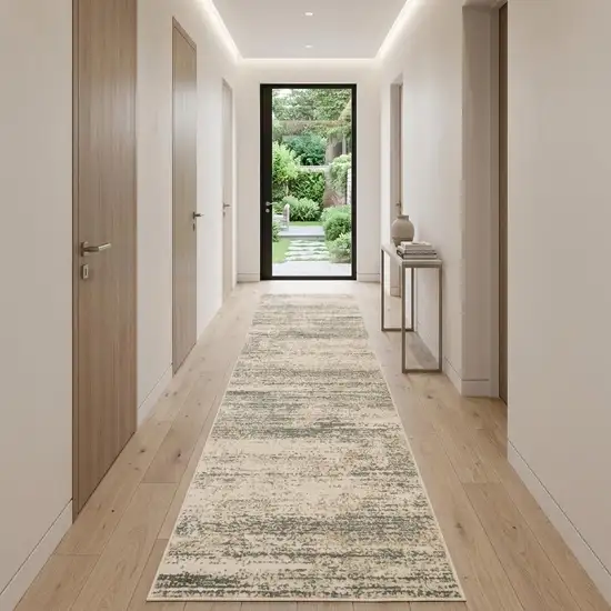 10' Ivory And Gray Abstract Runner Rug Photo 1