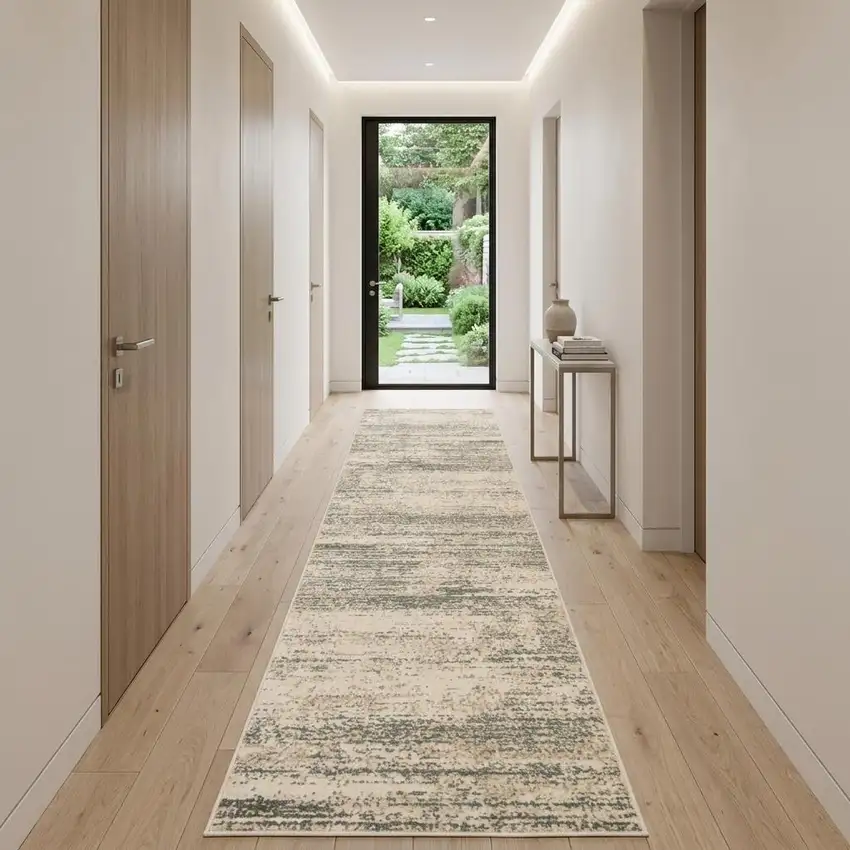 10' Ivory And Gray Abstract Runner Rug Photo 1