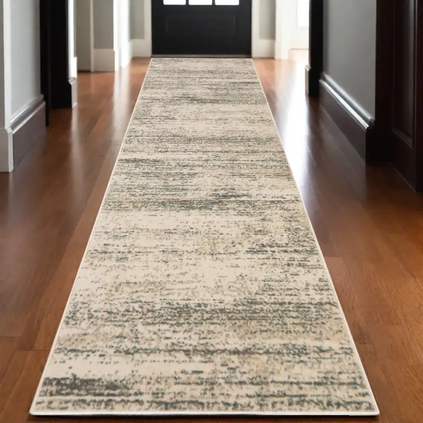 10' Gray and Ivory Abstract Power Loom Runner Rug Photo 1