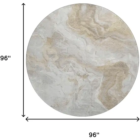 8' Ivory Tan And Beige Abstract Washable Round Rug With UV Protection Photo 9