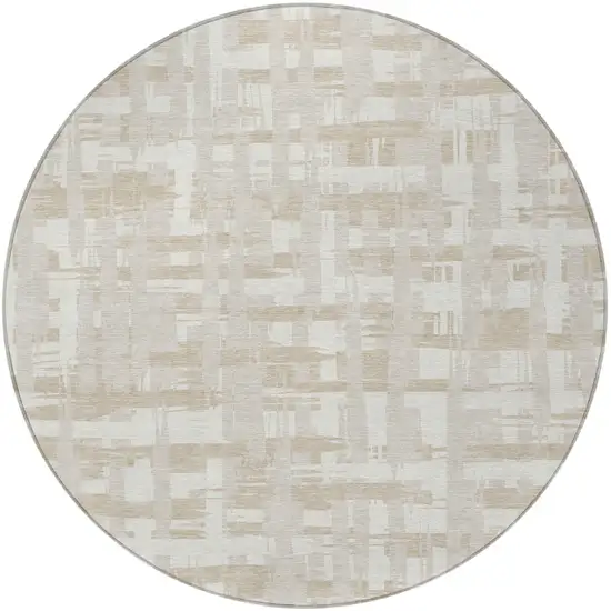 8' Ivory Tan And Beige Round Striped Washable Indoor Outdoor Area Rug Photo 4