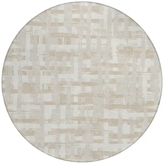 8' Ivory Tan And Beige Round Striped Washable Indoor Outdoor Area Rug Photo 3