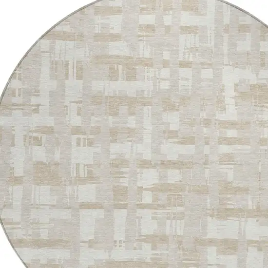 8' Ivory Tan And Beige Round Striped Washable Indoor Outdoor Area Rug Photo 9