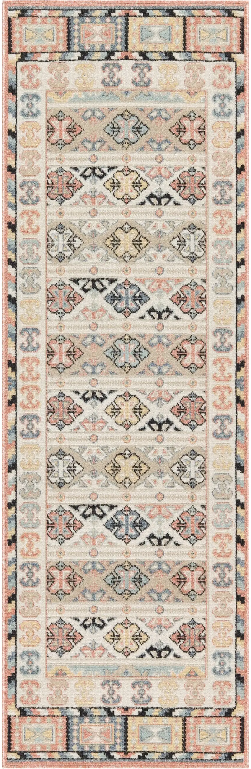 6' Ivory Tan And Black Geometric Flatweave Runner Rug Photo 6