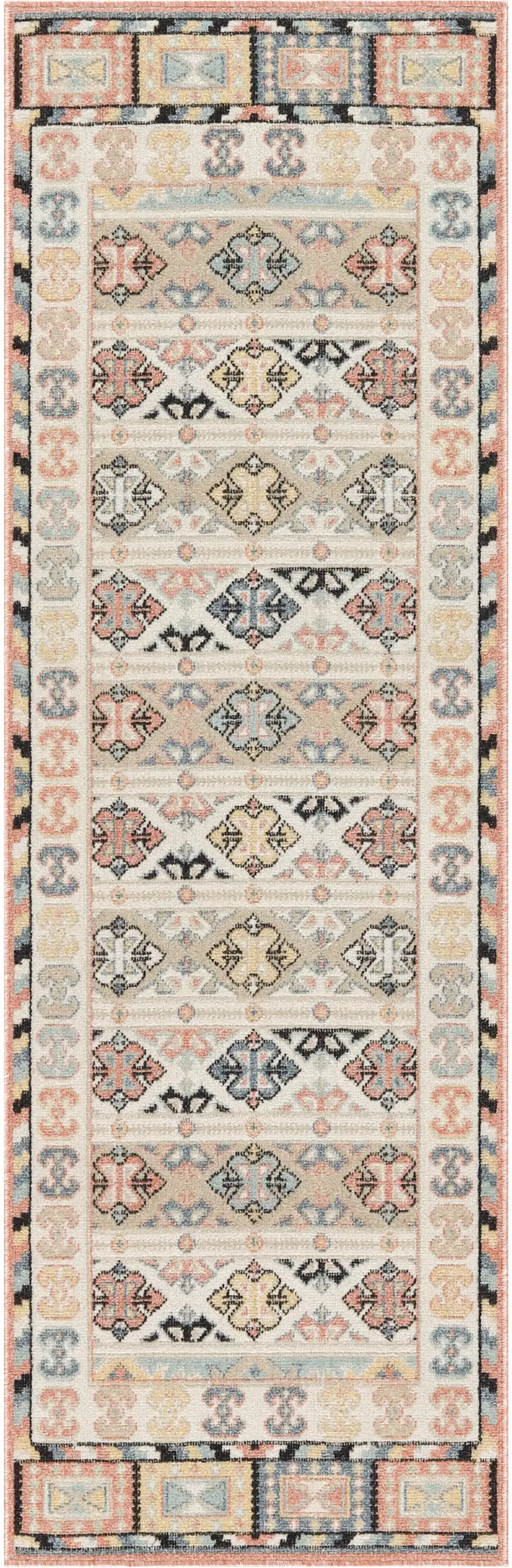 6' Ivory Tan And Black Geometric Flatweave Runner Rug Photo 2