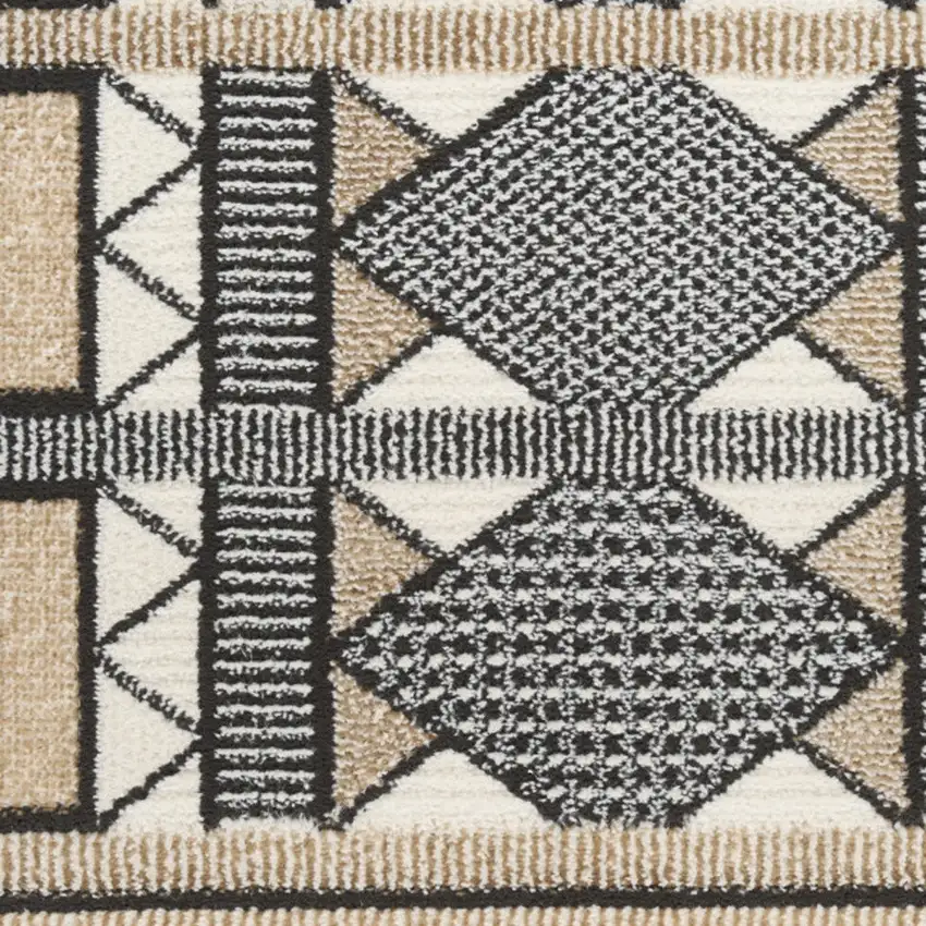 6' Ivory Tan And Black Geometric Runner Rug Photo 7