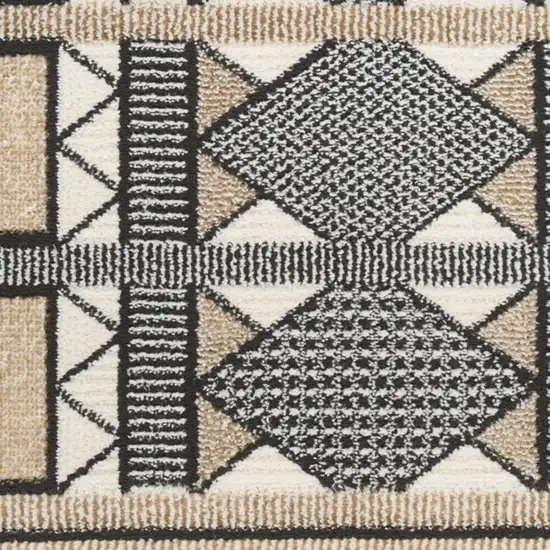 6' Ivory Tan And Black Geometric Runner Rug Photo 7