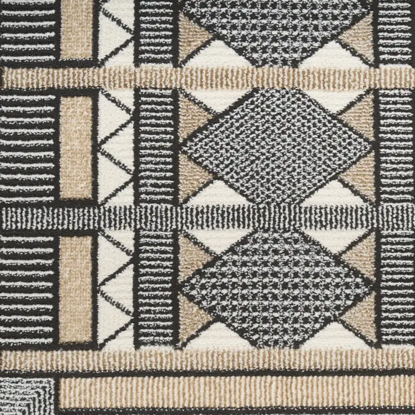 6' Ivory Tan And Black Geometric Runner Rug Photo 8