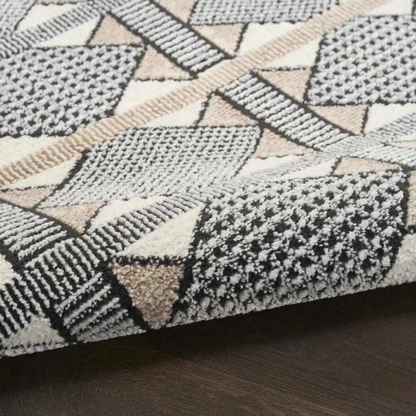 6' Ivory Tan And Black Geometric Runner Rug Photo 9
