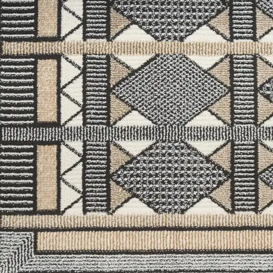 6' Ivory Tan And Black Geometric Runner Rug Photo 3
