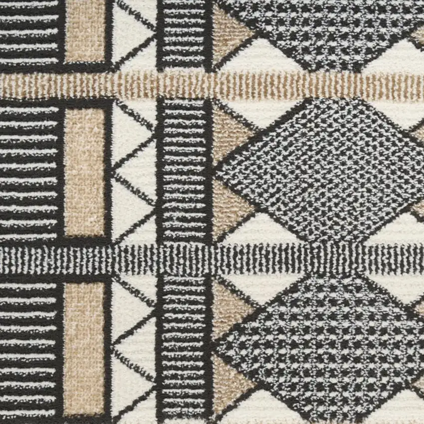 6' Ivory Tan And Black Geometric Runner Rug Photo 2