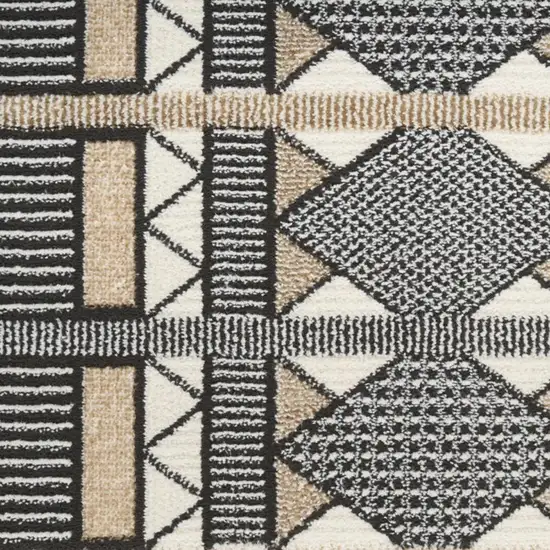 6' Ivory Tan And Black Geometric Runner Rug Photo 2