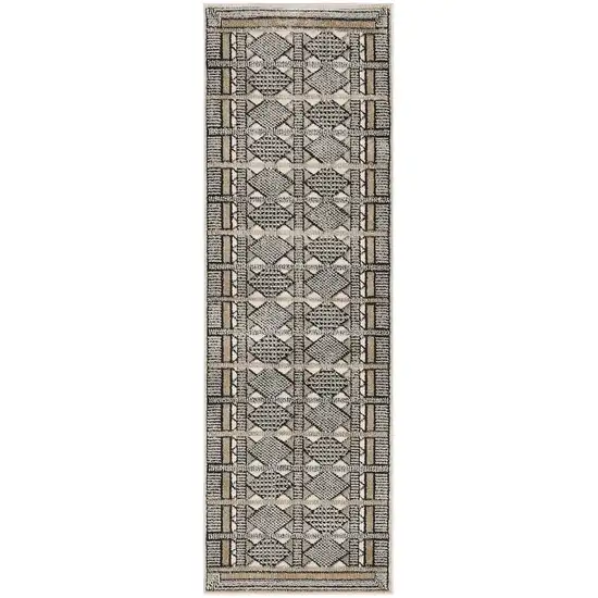 6' Ivory Tan And Black Geometric Runner Rug Photo 6