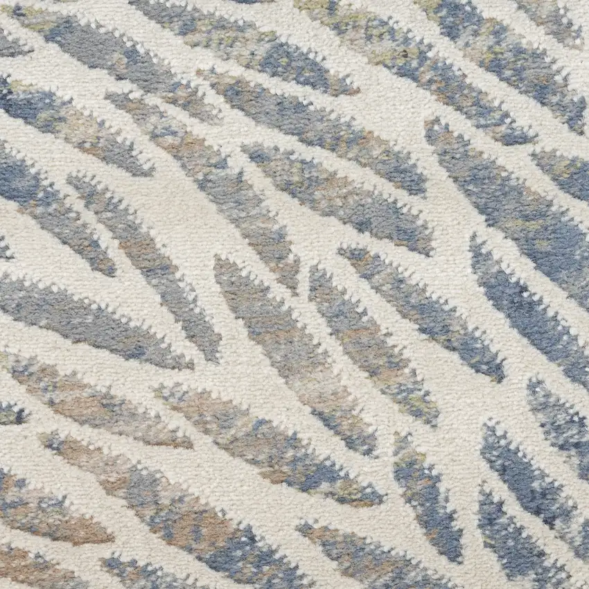 8' Ivory Tan And Blue Abstract Runner Rug Photo 1