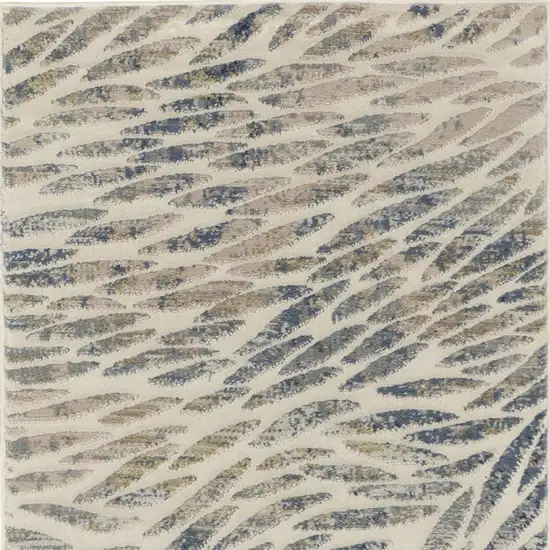 8' Ivory Tan And Blue Abstract Runner Rug Photo 6