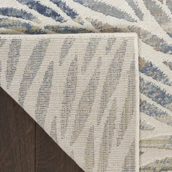 8' Ivory Tan And Blue Abstract Runner Rug Photo 9