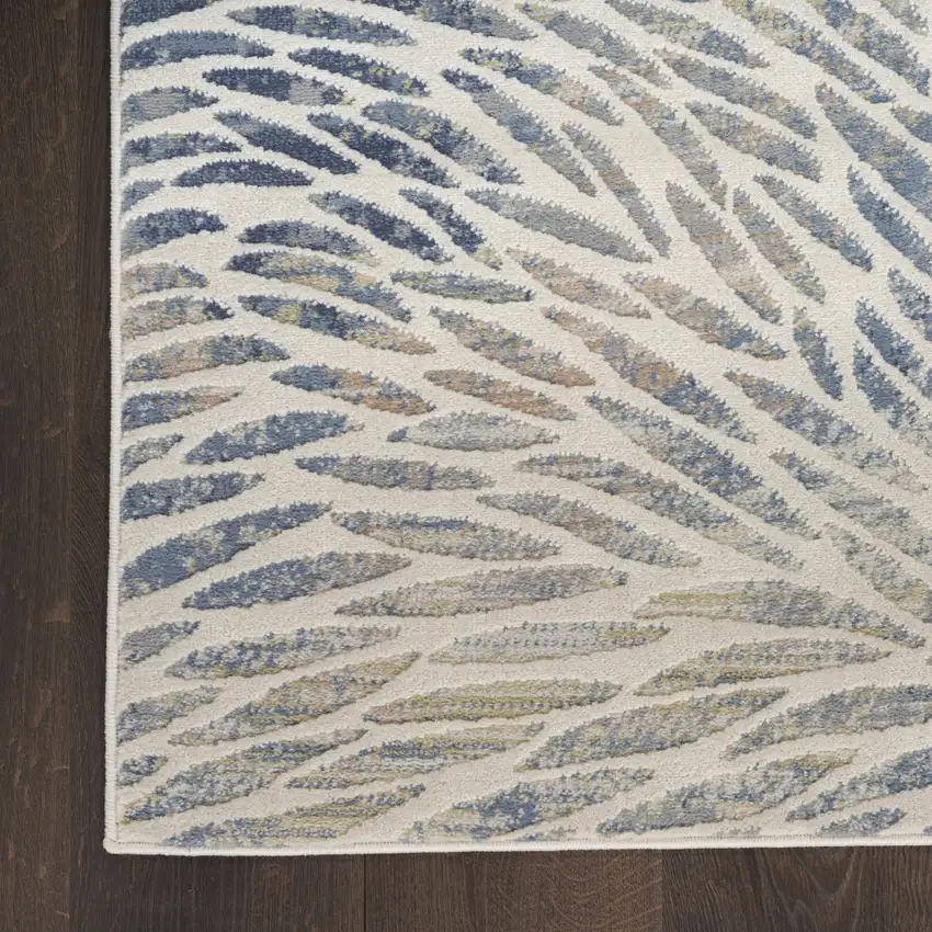 8' Ivory Tan And Blue Abstract Runner Rug Photo 7
