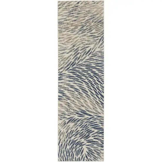 8' Ivory Tan And Blue Abstract Runner Rug Photo 4