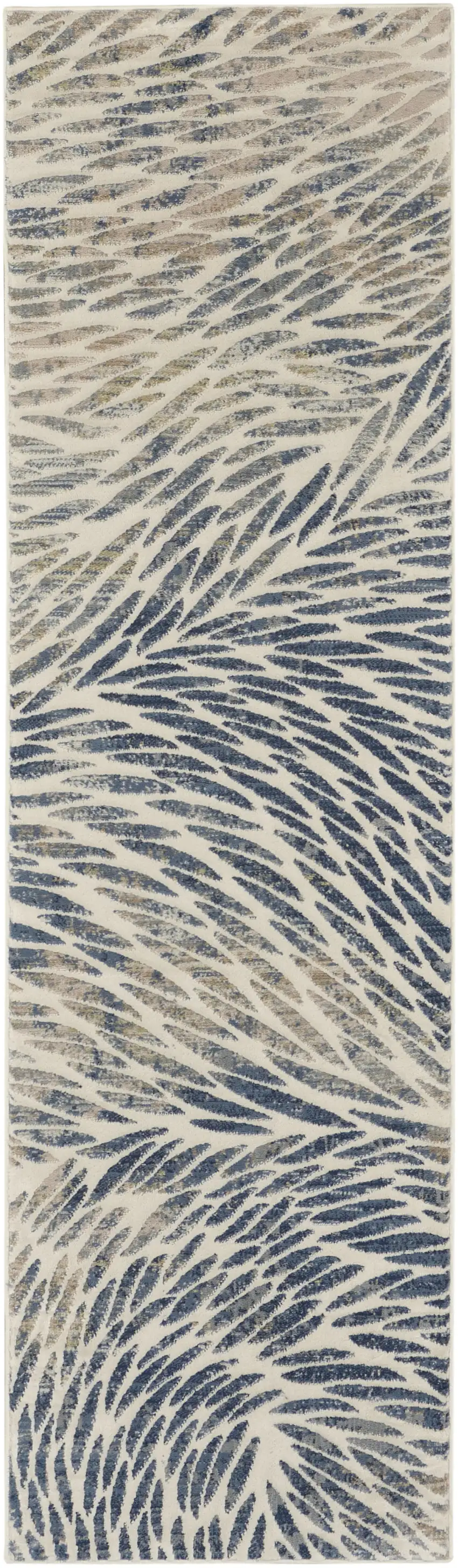 8' Ivory Tan And Blue Abstract Runner Rug Photo 4