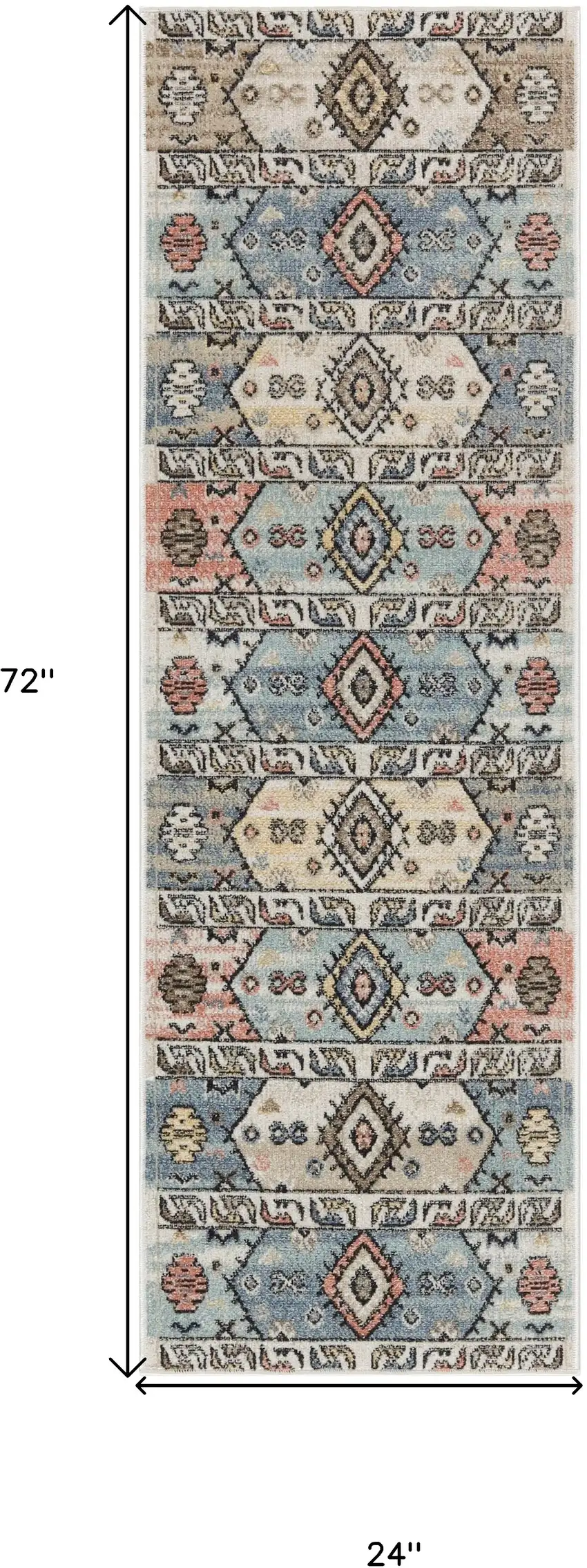 6' Ivory Tan And Blue Geometric Flatweave Runner Rug Photo 3