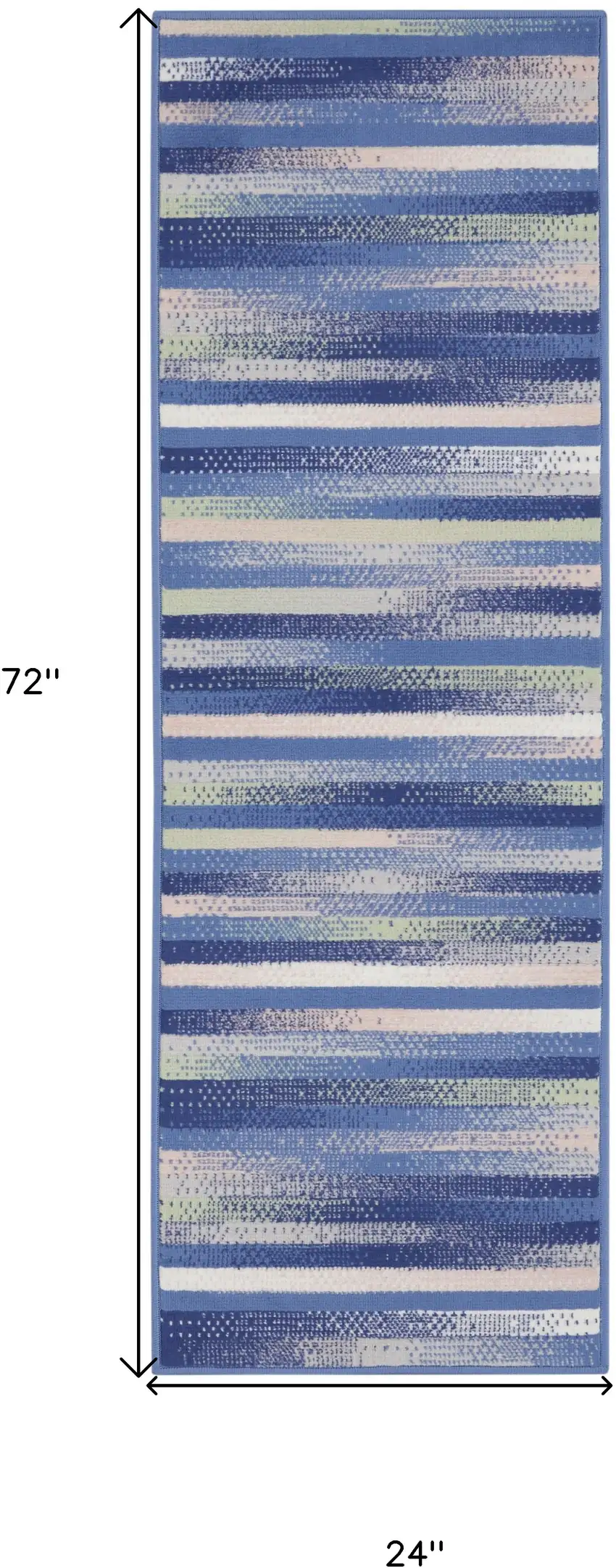 6' Ivory Tan And Blue Striped Runner Rug Photo 3