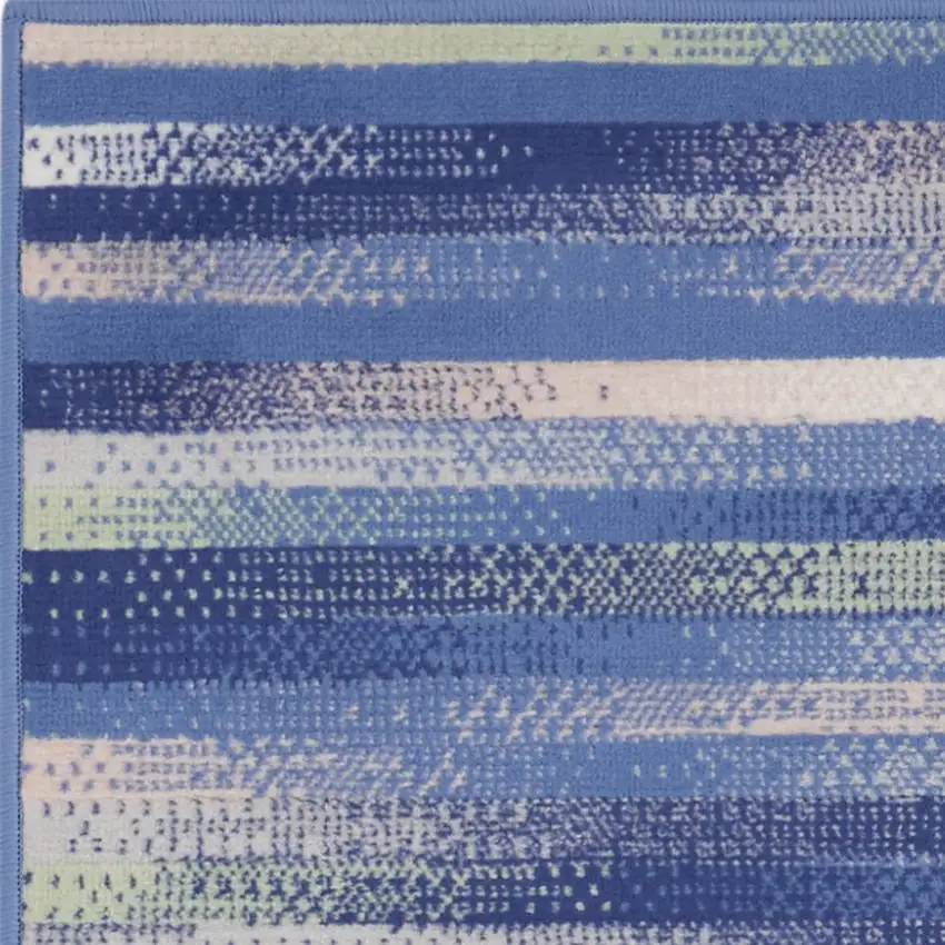 6' Ivory Tan And Blue Striped Runner Rug Photo 6