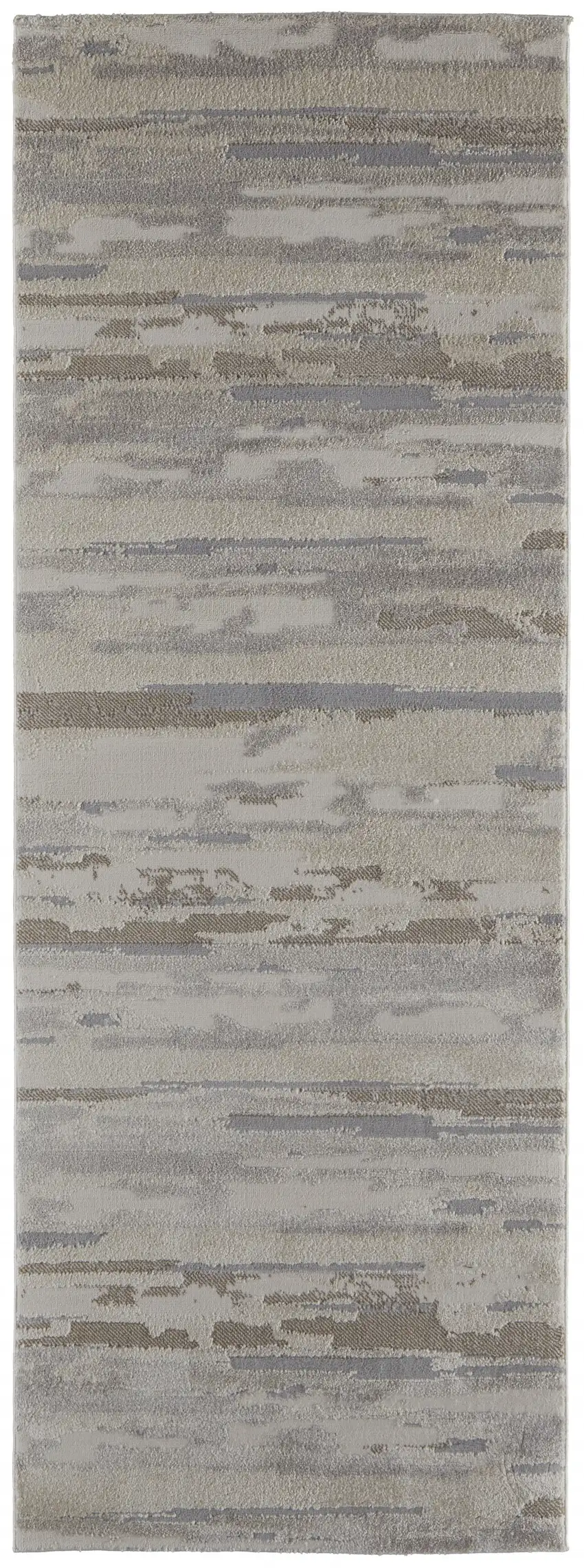 8' Ivory Tan And Brown Abstract Power Loom Distressed Stain Resistant Runner Rug Photo 1