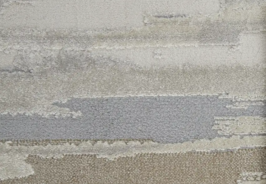 8' Ivory Tan And Brown Abstract Power Loom Distressed Stain Resistant Runner Rug Photo 6