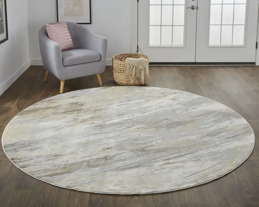 8' Ivory Tan And Brown Round Abstract Area Rug Photo 6